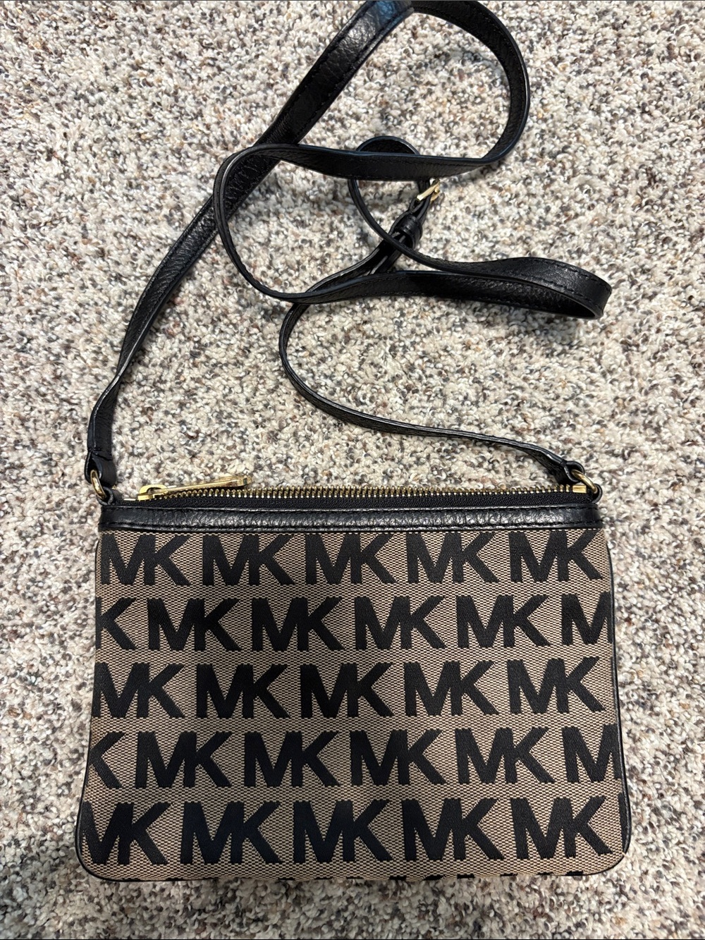 Michael Kors Brown MK Logo Crossbody with Black Sequin Stripe - Picture 2 of 5